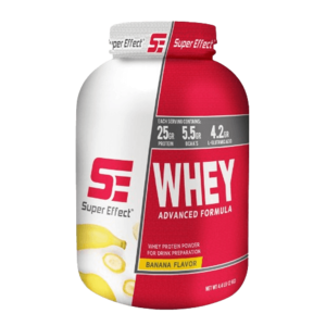 אבקת חלבון WHEY בטעם בננה | 25 גרם חלבון | 5.5 גרם חומצות אמינו | 4.2 גרם חומצה ל-גלוטמין | 2 ק"ג | כשר חלבי | Super Effect סופר אפקט