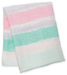 חיתול תינוק גדול מעוצב 100% טטרה במבוק 120X120 ס"מ - גלים מנוקד טורקיז/ורוד