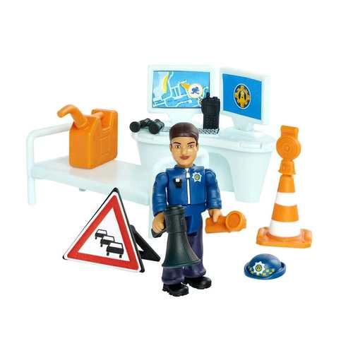 תחנת משטרה אלקטרונית עם אורות, צלילים ותותח רשת, כולל דמות של סמי הכבאי ואביזרים 