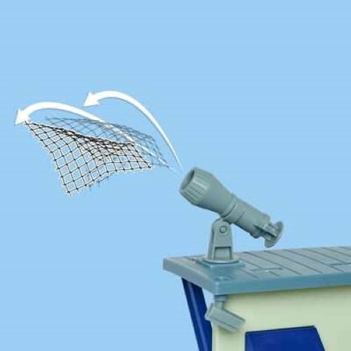 תחנת משטרה אלקטרונית עם אורות, צלילים ותותח רשת, כולל דמות של סמי הכבאי ואביזרים 