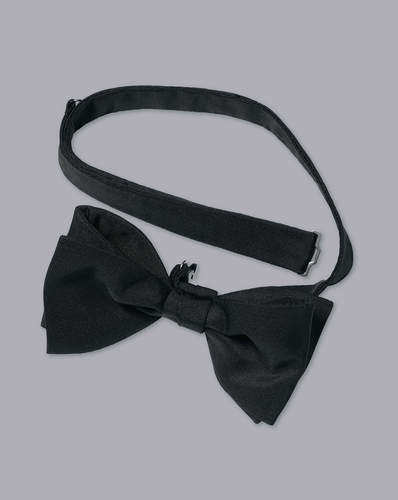 פפיון קשר מוכן -  Black Silk Barathea Ready-Tied Bow Tie