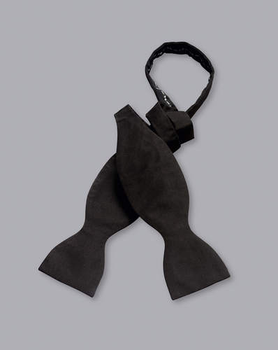 פפיון קשירה עצמית-  Black Silk Barathea Self-Tie Bow Tie