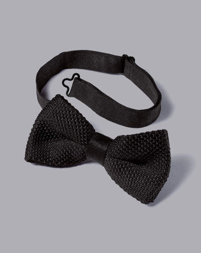 פפיון -  Black Silk Knitted Bow Tie