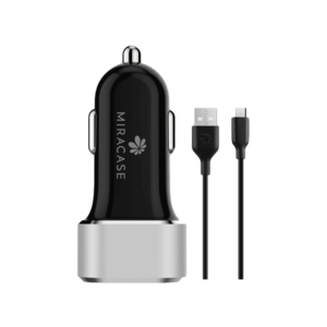 מטען לרכב + MIRACASE MCC340N MICRO USB שחור-כסוף
