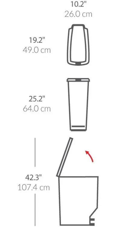 פח פלסטיק דוושה צר, שחור 40 ל' סימפליומן | Simplehuman 