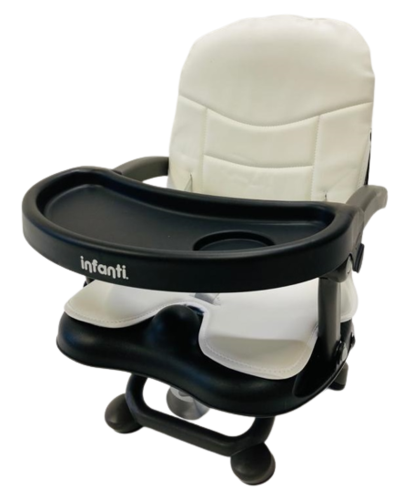 מושב הגבהה לתינוק גוסטו מתקפל עם מגש וריפוד שליף ורחיץ - שחור/לבן