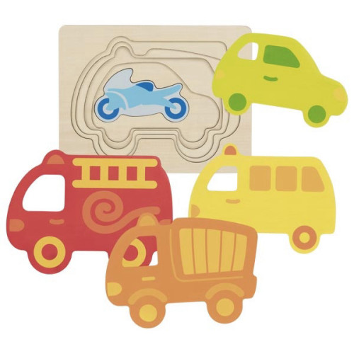 צעצועי עץ GOKI פאזל שכבות מכוניות 57704