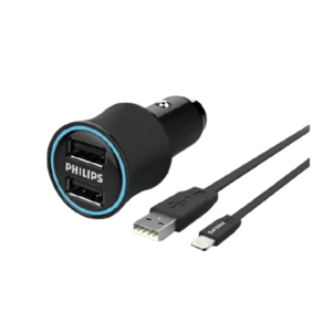 מטען לרכב PHILIPS 3.1A 2USB + כבל Lightning