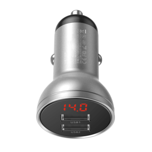 מטען רכב 24W 4.8A 2USB +צג מבית Baseus