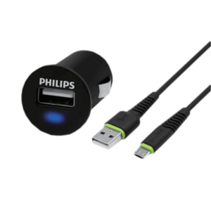 מטען רכב קומפקטי PHILIPS 2.1A + כבל Micro USB