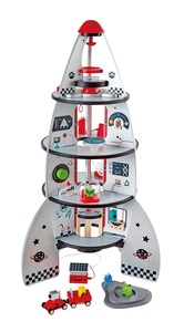 חללית משחק מעץ 4 קומות עם מעלית ואיבזור מלא