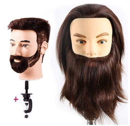 ראש בובה כולל זקן שיער אמיתי 100% (שחור)