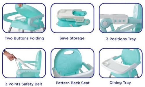 כיסא אוכל רב שלבי 3 ב 1 הופך לבוסטר, 2 מצבי גובה ומגש - שחור