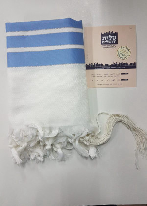 טלית חתנים לבן תכלת מידה 55