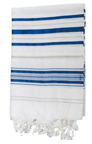 טלית אקרילן לבן כחול מס’ 50 120X170 ס”מ