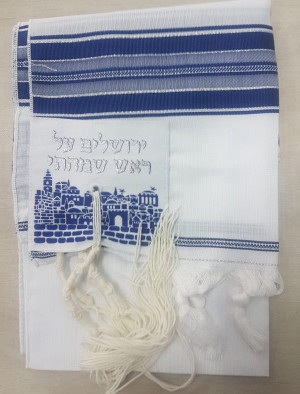 טלית אקרילן פס כחול לילדים 35X120 ס”מ