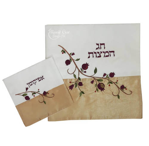כיסוי למצות רימונים חצוי מוזהב