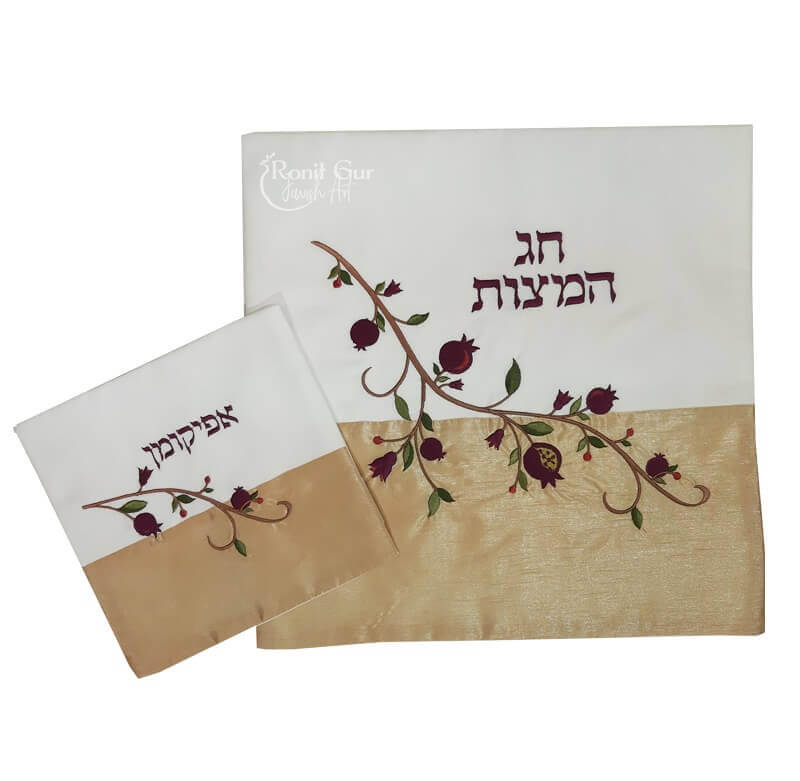 כיסוי למצות רימונים חצוי מוזהב