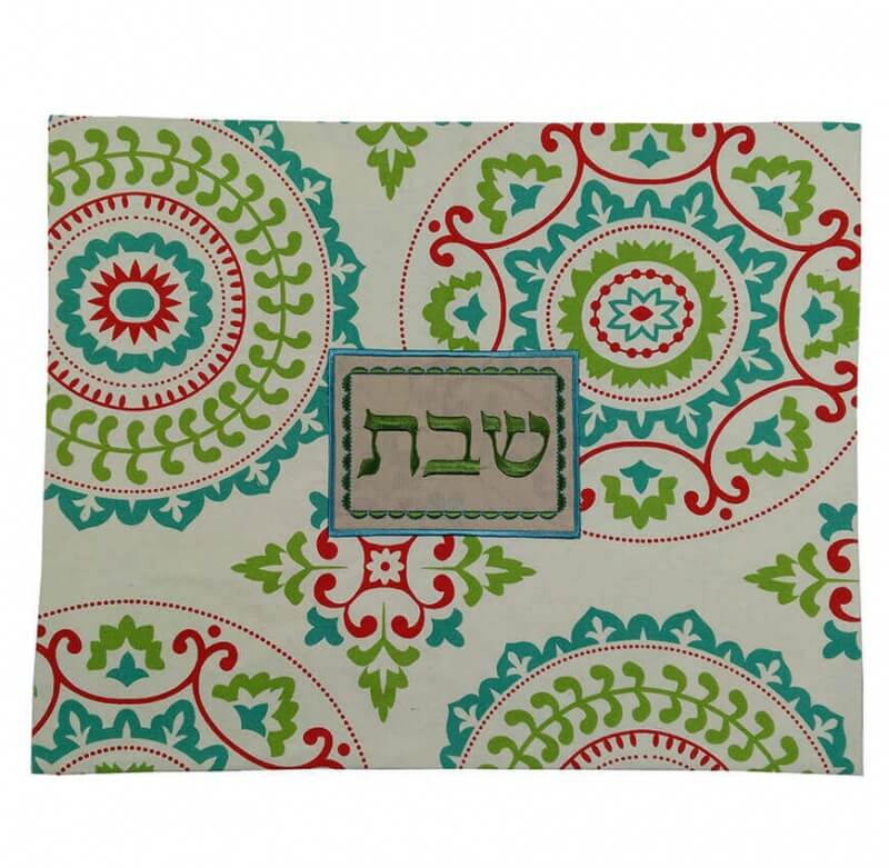 כיסוי לחלות קנבס מנדלות ירוק וטורקיז
