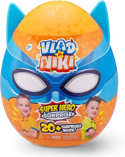 להיט במהדורה מיוחדת - ביצת הפתעה ענקית Vlad and Niki עם מעל 20 הפתעות בפנים בנושא גיבורי על - כחול