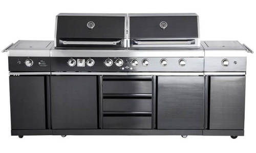 מטבח גינה 6 מבערים + כירה צד כפולה ALL GRILL air system נירוסטה שחורה - מפואר