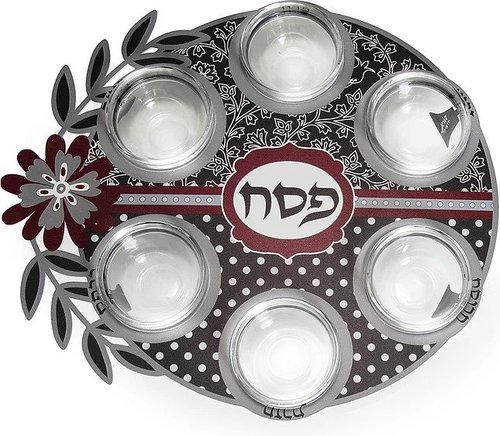 קערת סדר לפסח אפור בורדו שחור