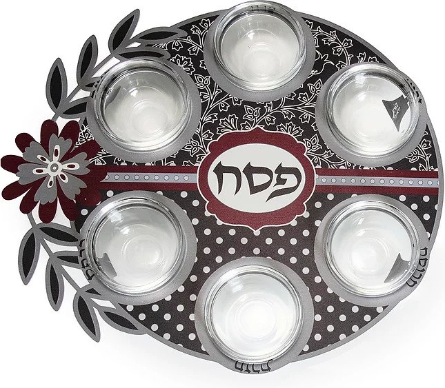קערת סדר לפסח אפור בורדו שחור
