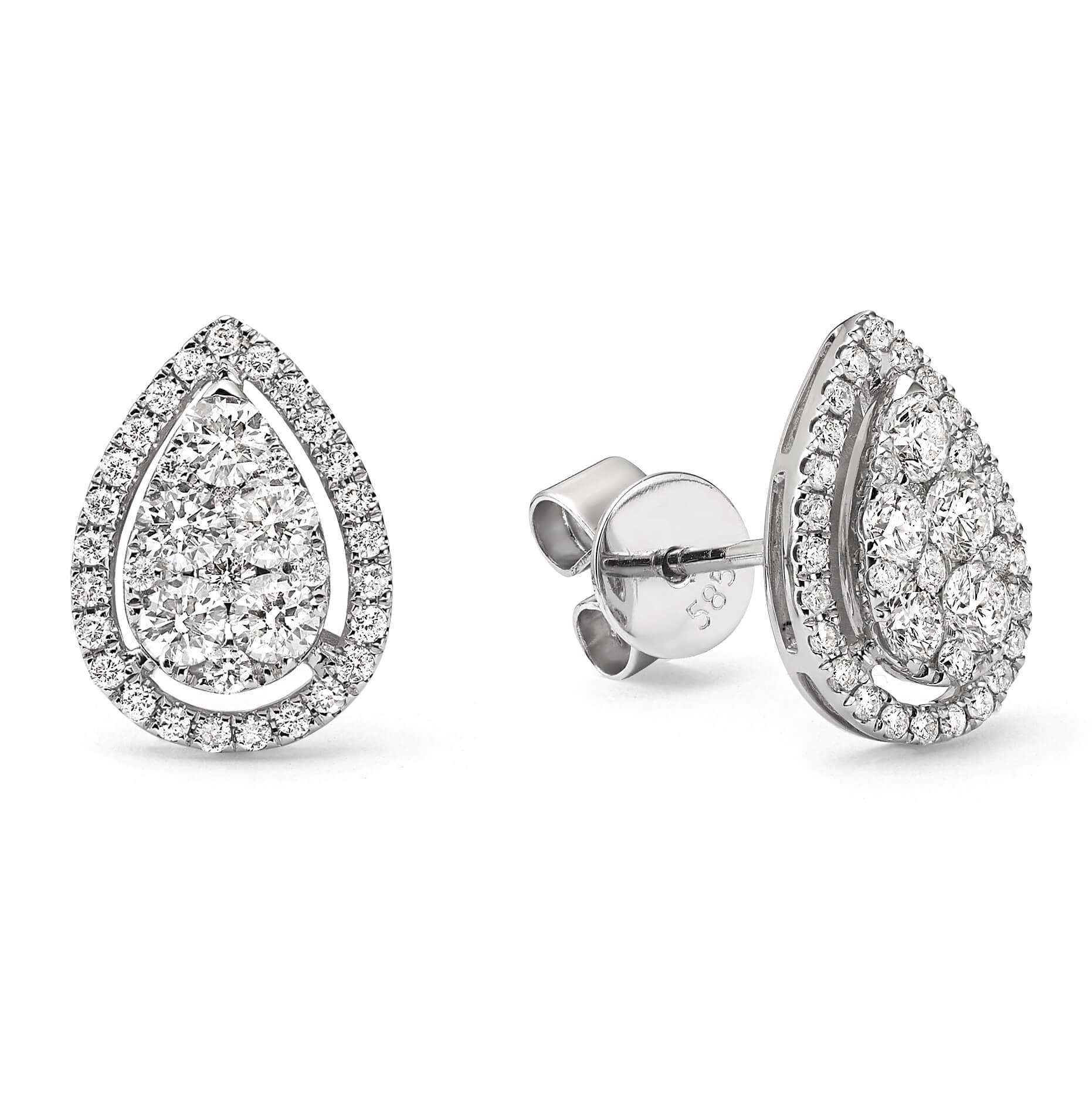 עגילי יהלומים בעיצוב טיפה 1.65ct זהב 14K