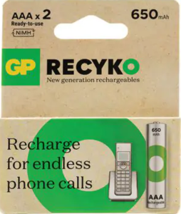 2 סוללות נטענות GP RECYKO AAA 650MAH ג