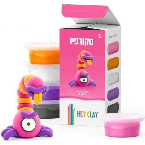 ערכת יצירה קטנה של חימר אוורירי ורך ליצירת דמות סקורפיו מסדרת חיזרים, כולל אפליקציה ייעודית 