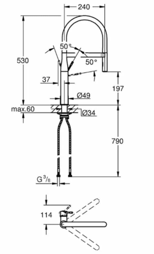 ברז מטבח אסנס GROHE נשלף שחור מט עם פייה שחורה 30503KF0