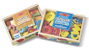 סט כפול מגנטים אותיות ה ABC ומספרים מעץ 89 חלקים בקופסאות עץ רב פעמית