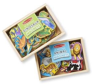 סט מגנטים כפול חיות ודינוזאורים מעץ 40 חלקים בקופסאות עץ רב פעמית