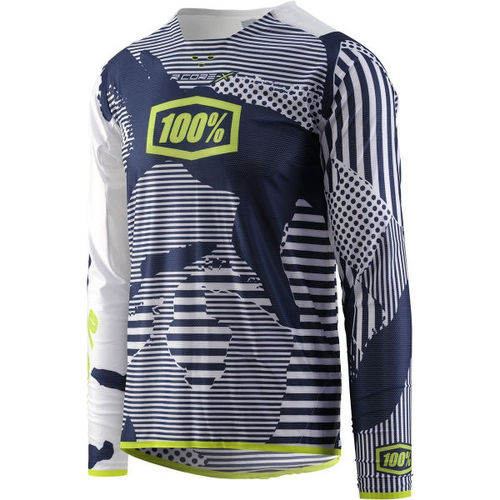 חולצת רכיבה 100% כחול / לבן - R-CORE X DH 100% 