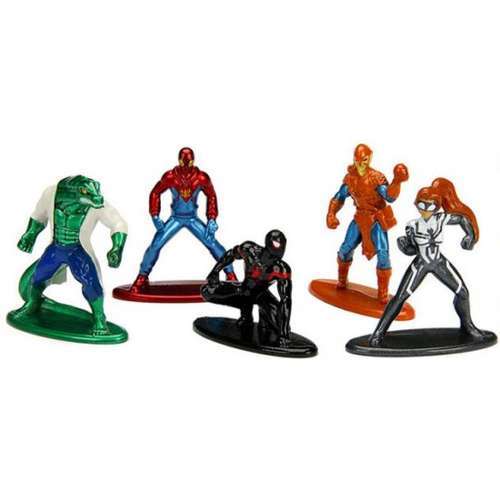 מארז 5 דמויות מתכת מיניאטוריות מסדרת ספיידרמן עם בסיס הצבה