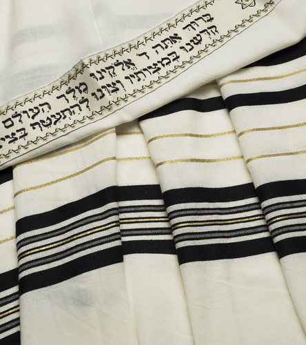 טלית גדול מצמר בצבע שחור זהב