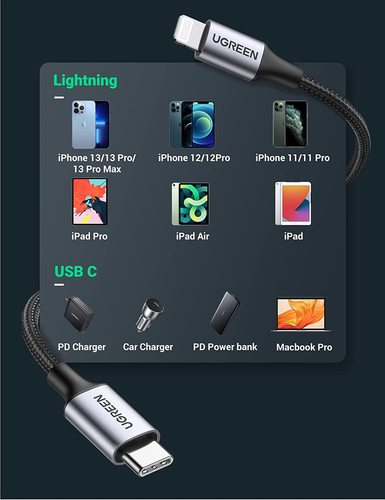כבל טעינה UGREEN USB C to Lightning 60759 MFI