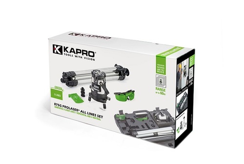 פלס לייזר 875GS פרולייזר – 5 קווים ירוק KAPRO עם חצובה