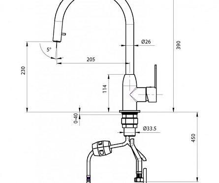 חמת ברז מטבח נשלף סדרת קליר דגם 305368 כרום מבריק