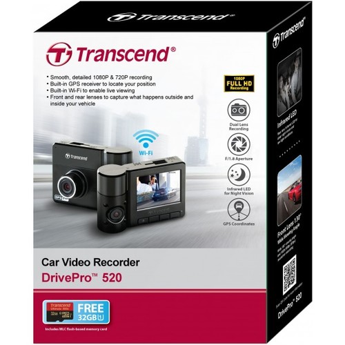 מצלמת רכב Transcend DrivePro 520 עם שתי עדשות