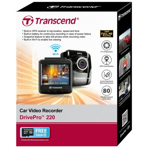 מצלמת רכב Transcend DrivePro 220 כולל GPS ו-WiFi