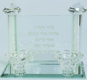 זוג פמוטים קריסטל מחובר שבבים לבנים שבת קודש