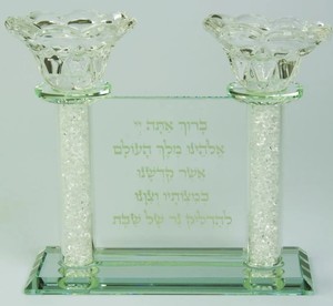 זוג פמוטים מחובר בסיס שבבים לבנים + ברכת נרות 15X15 ס''מ