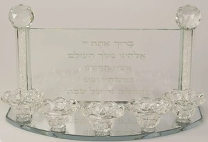 פמוט קריסטל שבבים כסף חמישיה מחובר 17X30 ס''מ