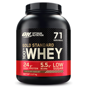 OPTIMUM NUTRITION - GOLD STANDARD 100% WHEY | אבקת חלבון אופטימום נוטרישן בטעם שוקולד אגוזי לוז 2.27 ק"ג 
