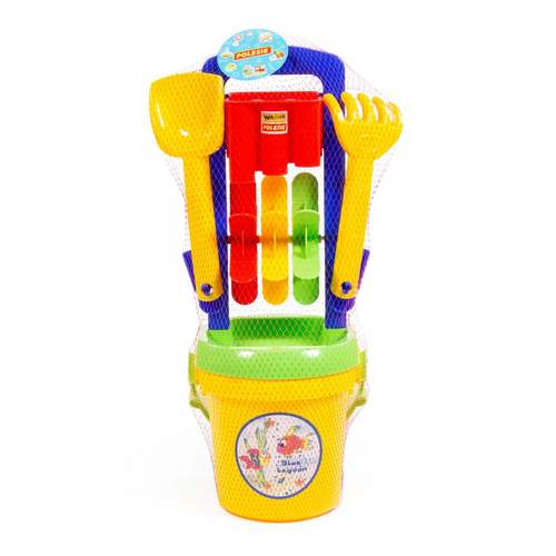 סט 4 חלקים למשחקי ים ובריכה - דלי עם ידית, שבשבת חול וכלי משחק