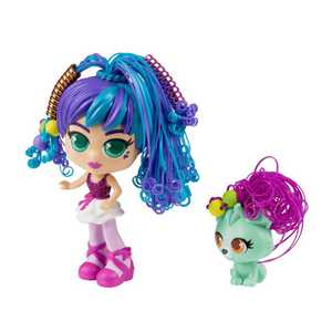 בובת רקדנית בלרינה מסדרת Curli Girls ובובת כלב עם שיער שכיף לעצב כולל אביזרים - רוזלי וקודה