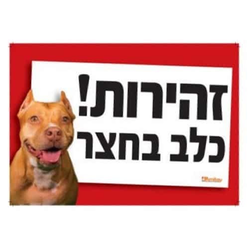 שלט זהירות כלב בחצר פיטבול