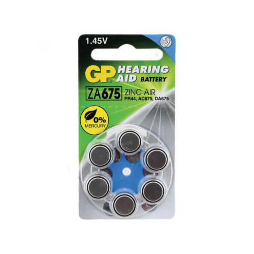 6 סוללות למכשירי שמיעה במארז GP ZA675 - סוללות למכשירי שמיעה