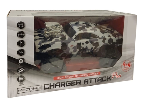 מכונית על שלט CHARGER ATTACK PRO עם גלגלים 4X4 גבוהים במיוחד בעלי קפיצים ובולמים נפרדים - הסוואה